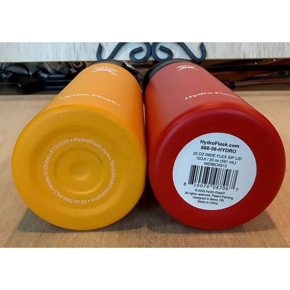 Hydro Flask 20 oz Wide Mouth Coffee Flex Sip Lid Lot of 2 Goji Red & Yellow